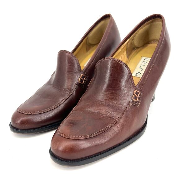 Unisa Women's Chestnut Brown Leather Almond Toe Heeled Pumps 8B - Picture 2 of 8